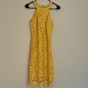 Lulus Love Poem Yellow Lace Mini Dress